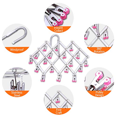 Drying Hanger,Hanging Drying Rack,Drip Hanger Stainless Steel with 18 Pegs for Laundry Underwear Socks Bra Panty,Quickly Remove Clothes from Hanger,Windproof,Folding Portable,Green - color: Geeen