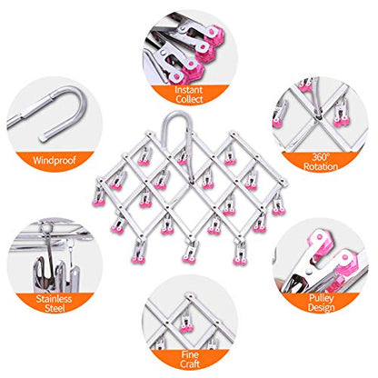 Drying Hanger,Hanging Drying Rack,Drip Hanger Stainless Steel with 18 Pegs for Laundry Underwear Socks Bra Panty,Quickly Remove Clothes from Hanger,Windproof,Folding Portable,Green - color: Geeen