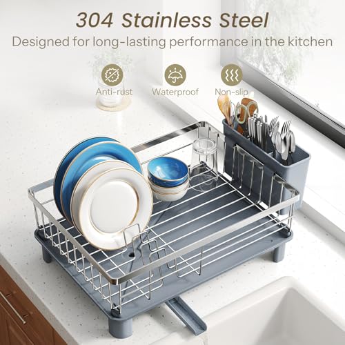 SNTD Dish Drying Rack for Small Kitchen Counter, 11" W x 15" L, Silver - color: Silver, size: 11" W x 15" L