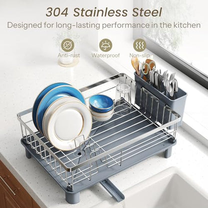 SNTD Dish Drying Rack for Small Kitchen Counter, 11" W x 15" L, Silver - color: Silver, size: 11" W x 15" L