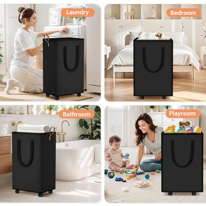 SpaceTrove Rolling Laundry Basket with Wheels, Laundry Hamper, 100L, Black - color: Black, size: 100L