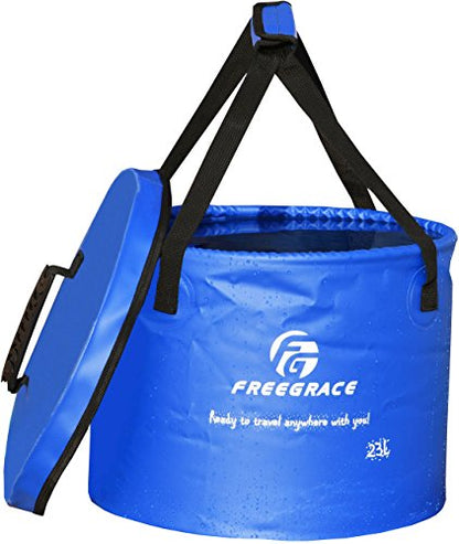 Freegrace Collapsible Water Bucket with Lid 23L Portable Camping Wash Basin - color: Navy Blue, size: 23L