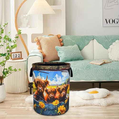 Highland Cow Laundry Basket Foldable Oxford Cloth Hamper 18.9 x 16.5 Inch - color: Highland Cow
