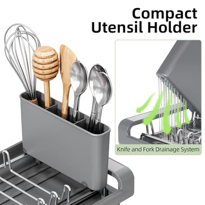 TOOLF Small Dish Drying Rack, Expandable and Space-Saving, Gray - color: Gray