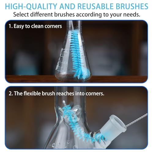 Glass Cleaning Kit with Reusable Silicone Accessories-Complete Set of Cleaning & Storage Tools for Easy Glassware Care, Reusable Microfiber Towel & Soaker Bag, Brushes, Mat, Caps Funnel & Plugs