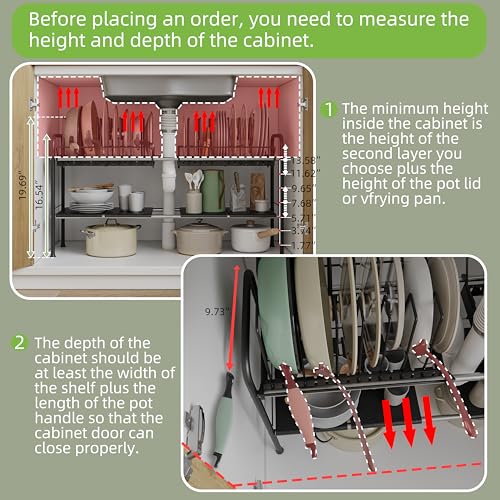 NETEL Expandable Under Sink Organizer，Pot and pan Organizer Under Cabinet - size: Multi-functional with 2 pot holders