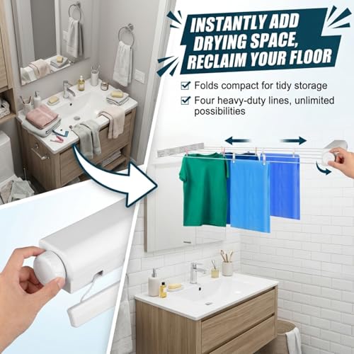 Retractable Clothesline Kit Telescopic Multiple Ropes Clothes Line, Clothes Drying Rope Hanger for Indoor Outdoor Supplies, Automatic Wall Mounted Retractable Clothes Drying Rack - size: Four ropes