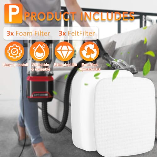 UV900 UV850 Foam & Felt Filters for Shark Performance Lift-Away ADV DuoClean PowerFins Upright Vacuum UV900 UV850, 3Pack Spare kit Replace Part # XFFK602UKT
