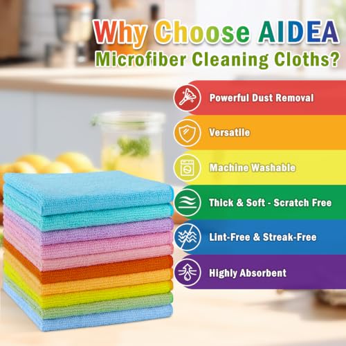 AIDEA Microfiber Cleaning Cloth, 100PK, Cleaning Rags, 11.5"×11.5" - color: Multi-colored, size: 11.5in.x11.5in.