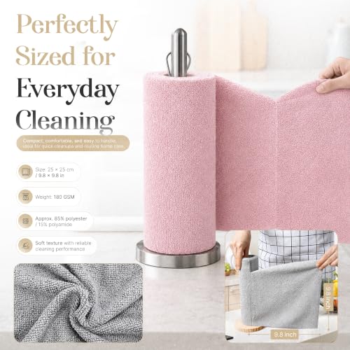 Microfiber Cleaning Cloth Roll 20 Sheets 11" x 10" Tear Away Microfiber Towel Roll Reusable Paper Towels Washable Ultra Absorbent Lint-Free Cleaning Cloths for Kitchen, Car and Home Use, Pink - color: Pink