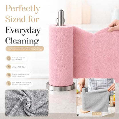 Microfiber Cleaning Cloth Roll 20 Sheets 11" x 10" Tear Away Microfiber Towel Roll Reusable Paper Towels Washable Ultra Absorbent Lint-Free Cleaning Cloths for Kitchen, Car and Home Use, Pink - color: Pink