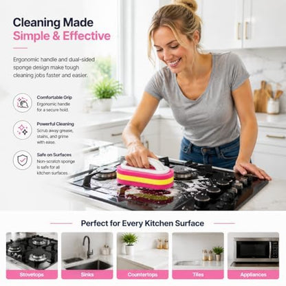 Bath Cleaning Brush, Grip Handle Scrubber for Tile & Sink, Pink - color: Pink