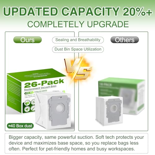 VBN 26 Pack Vacuum Bag for Roomba i/j/s Series & 100-700 Combo Robot Vacuum - size: 26 Pack -Large