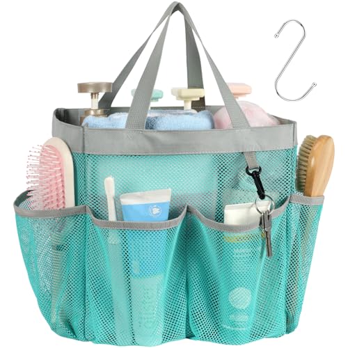 Mesh Shower Caddy Portable - 8 Pockets, S-Hook, Shower Bag for Dorm Camping - color: 1 Pack L Mint Green, size: L (Classic Dorm Caddy)