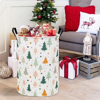 QUEENLALA Large Foldable Round Storage Basket Laundry Hamper, Pine tree - color: Round-pine tree