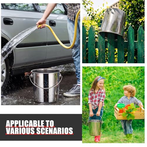 Hsei 2 Pcs Stainless Steel Bucket for Pet Cleaning, 1.3 Gallon Metal Bucket Water Pail with Handle for Fence Kennel Cage Garage Garden Workshop - size: 1.3 Gallon