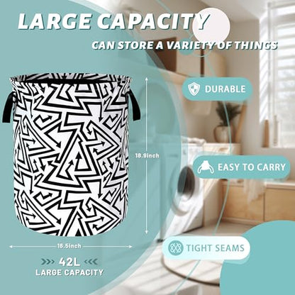 Abstract Arrow Laundry Basket Oxford Cloth Foldable Hamper 18.9x16.5In - color: Black White Abstract Arrow