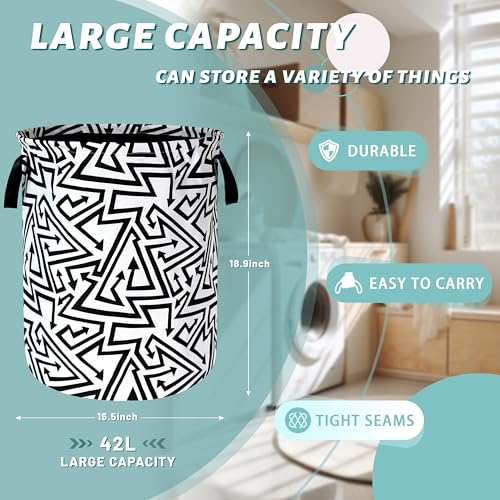 Abstract Arrow Laundry Basket Oxford Cloth Foldable Hamper 18.9x16.5In - color: Black White Abstract Arrow