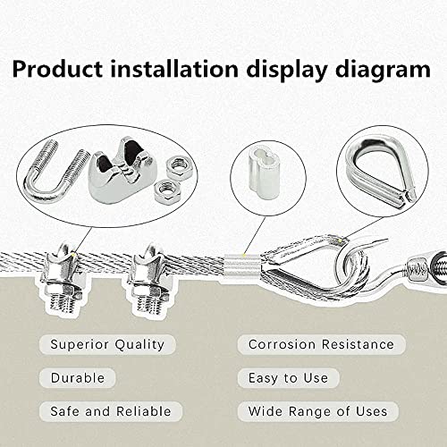 Roxanned 1/16" Wire Rope Kit, 165ft 304 Stainless Steel Cable 7x7 Strand Core, Vinyl Coated Aircraft Cable with Turnbuckle | Easy Install for Outdoor String Lights Hanging, Garden, Craft & Support - size: 165 feet