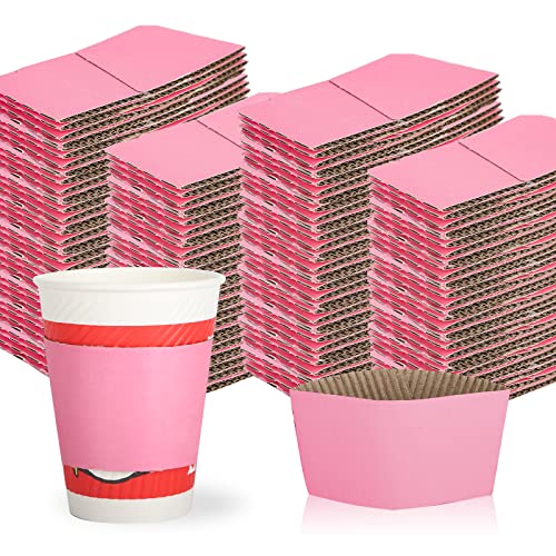 Disposable Coffee Cup Sleeves Corrugated Kraft Paper Coffee Cup Sleeves Holder Protective Insulated Heat Espresso ForHot Drinks 8-24oz (Pink, 500 Pcs) - color: Pink, size: 500 Pcs