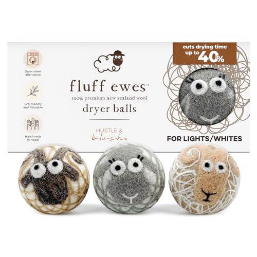 Fluff Ewes Wool Dryer Balls 3 Pack, Lights, XL - color: Lights, size: 3 Count (Pack of 1)