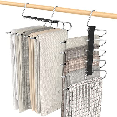 Loretoy 2 Pack Pants Hangers Space Saving, Anti-Slip Multi-Functional Pants Rack, Thickened Stainless Steel Tube, Two Hanging Modes Suitable for Jeans Trousers Skirts Scarf-Black - color: Black, size: 2 Pack