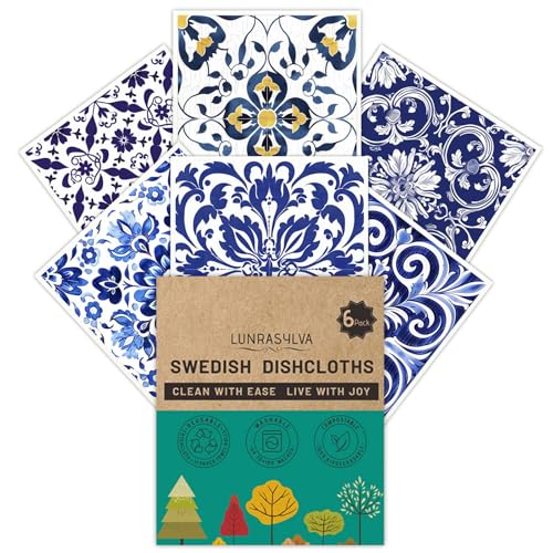 Swedish Dishcloths 6 Pack, Reusable Paper Towels Super Absorbent and Quick Drying for Kitchen, Biodegradable Washable Dish Towels Dishwasher Safe, Cleaning Cloths with WaterColor Design (Grid) - color: Grid Theme