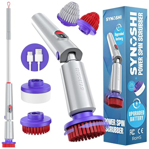 Synoshi PRO Electric Spin Scrubber with Long Handle & Cone Brush Heads - size: Synoshi PRO With Long Handle