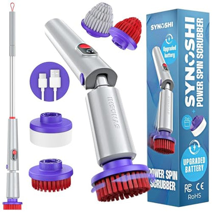 Synoshi PRO Electric Spin Scrubber with Long Handle & Cone Brush Heads - size: Synoshi PRO With Long Handle