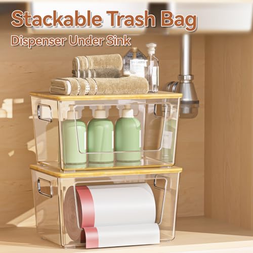 spospo 4 Pack Trash Bag Holder with Bamboo Lid Stackable Trashbag Dispenser - size: 4 Pack