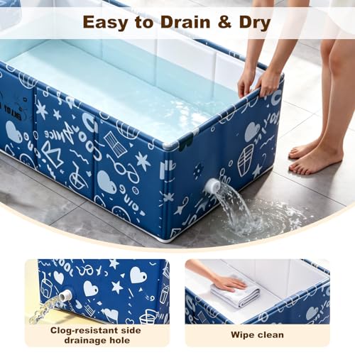Foldable Dog Bathtub for Small to Medium Dogs & Cats Pool, Collapsible Pet Bath Tub for Shower/Kitchen Sink, Thickened Insulated Base, Portable & Space-Saving Puppy Wash Basin, Blue - color: Blue