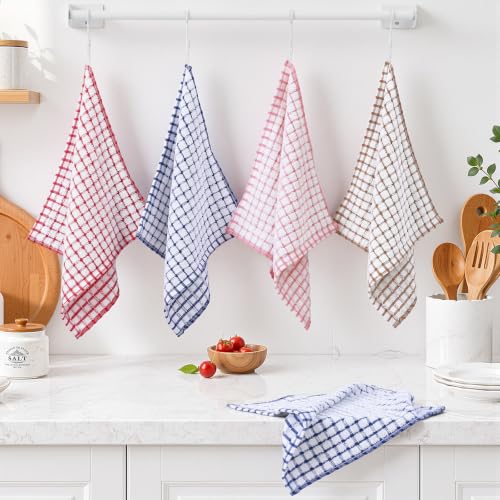 Homaxy 12 Pack Terry Kitchen Dish Cloths, 12"x12", Blue/Pink/Red/Brown - color: Blue/Pink/Red/Brown, size: 12 x 12 - 12 Pack