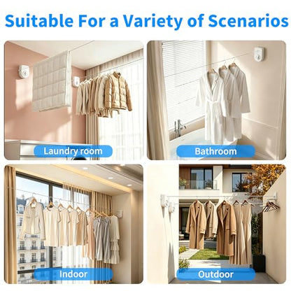 Retractable Clothesline Indoor, Non-Sagging Outdoor Clothes Line Retracting Heavy Duty Clothes Drying Laundry Line Wall Mounted Stainless Steel Line-15.8 Feets (White) - color: White