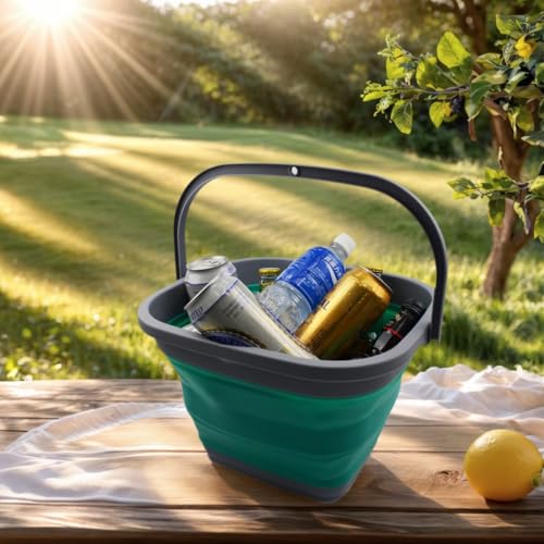 SAMMART 11L (2.9 Gallon) Collapsible Rectangular Handy Bucket (1, Dark Grey/Bluish-Green) - color: Dark Grey/Bluish-green