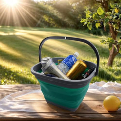 SAMMART 11L (2.9 Gallon) Collapsible Rectangular Handy Bucket (1, Dark Grey/Bluish-Green) - color: Dark Grey/Bluish-green