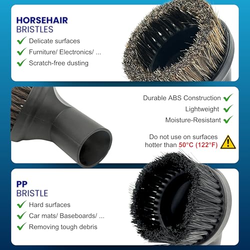 2PACK (35MM) Vacuum Brush Attachment Kit for Car Detailing, Furniture & More (PP & Horse Hair Bristles) - Fit Miele C1 C2 C3 & Shark Navigator Lift Away NV360 NV350 LA555