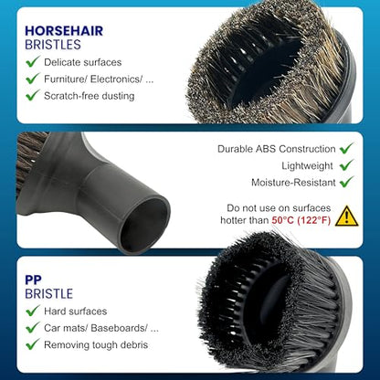 2PACK (35MM) Vacuum Brush Attachment Kit for Car Detailing, Furniture & More (PP & Horse Hair Bristles) - Fit Miele C1 C2 C3 & Shark Navigator Lift Away NV360 NV350 LA555