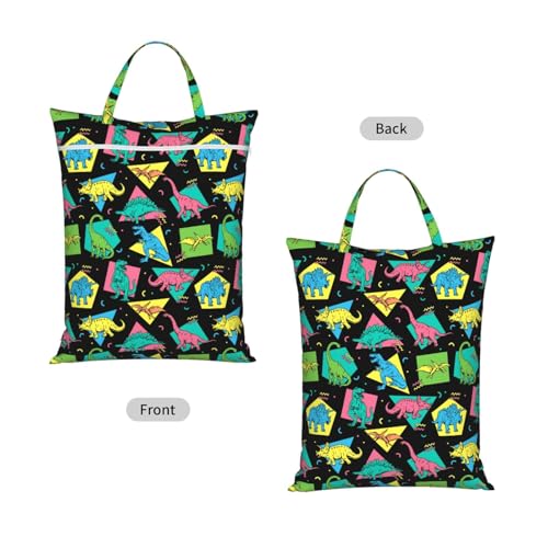 Dinosaurs Cartoon Dinos In Neon Colors Travel Laundry Bags Cloth Diaper Wet Bags Handle Washable Dirty Clothes Bags Wet Dry Bag Suitcase Gym Swimming Pool College Dorm Wet Bag - color: 1 PC3, size: One Size