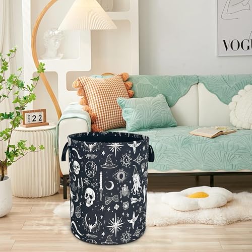 Witch Skull Gothic Laundry Basket Foldable Oxford Cloth Hamper 18.9x16.5 In - color: Witch Gothic