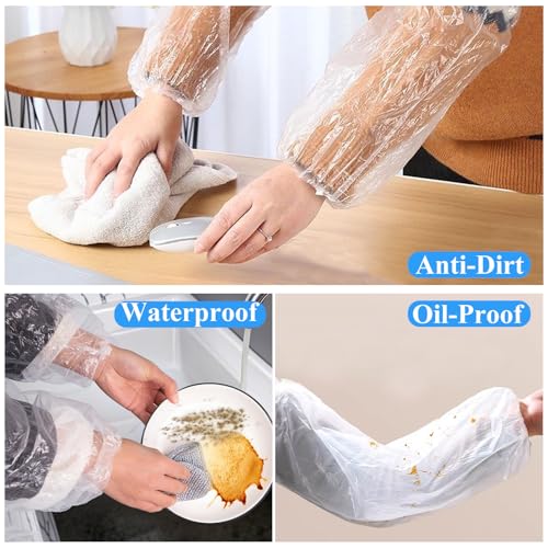 400 PCS 16 In Plastic Protective Arm Sleeves Disposable Oversleeves Covers Plastic Sleeve Protectors for Arms Painting Cleaning
