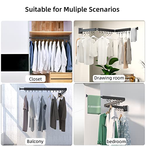 Kelisiting Wall Mount Clothes Drying Rack, 2-Fold Foldable & Sturdy Laundry Drying Rack Wall Mounted, [No Drilling] Space Saver for Laundry, Balcony, Bathroom, Patio, Dormitory, Apartment-Black - color: Black, size: 2-Fold-Classic