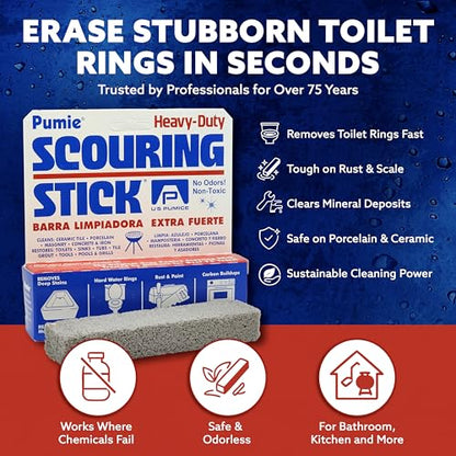 PUMIE Pumice Scouring Stick for Cleaning Toilet Bowl Rings & Hard Water Stains, Bathroom, Pools & Tubs, Pumice Stone for Toilet Cleaning, Rust, Grills, Food Build Ups, Pack of 4, includes Scouring Pad - size: 1 Count (Pack of 4)