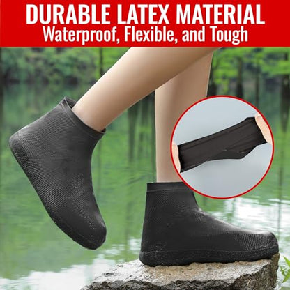Rain Shoe Covers Waterproof Reusable Galoshes Overshoes - color: Black, size: Large
