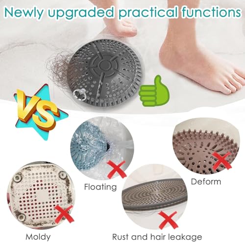 Shower Drain Hair Catcher, 5.5in Shower Hair Catcher Large Premium Silicone Drain Protector Strainer, Shower Drain Cover for Shower Room, Floor Drain, Bathroom Sink, Dark Grey - size: 1 Pack - 5.5in