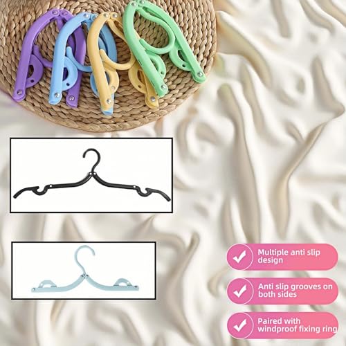 6 Pack Foldable Clothes Hangers for Travel - Portable, No Slip & Windproof Design, PP Plastic Collapsible Hangers with Anti-Slip Grooves, Space Saving for Shirts, Jeans, Socks (Multi-Color)