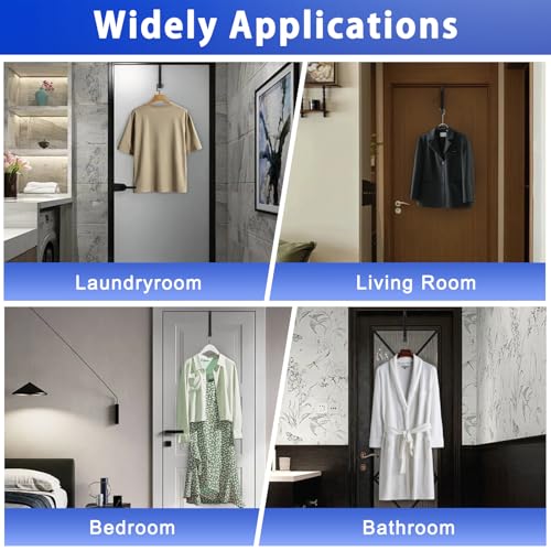 2 Pcs Over The Door Hooks - Folding Over Door Clothes Drying Laundry Rack with 6 Groves - Hanger for Clothes & Towels (Black) - color: Black-2pcs