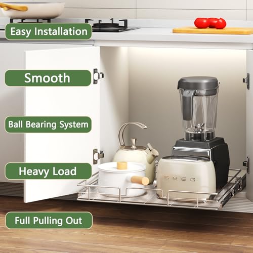Pull Out Cabinet Organizer 30" W x 21½" D, Heavy Duty Cabinet Pull Out Shelves, Slide Out Drawers Organization for Kitchen Cabinets Bathroom - color: 1 Tier, size: 30"W x 21½"D