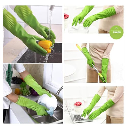 Bamllum 3 Pairs of Rubber Dishwashing Gloves for Kitchen and Household Cleaning – Long Cuff 15", Reusable, Flexible Long-lasting and Non-Slip (Red+Yellow+Green, X-Large) (Pack of 2) - size: XL(Best for Large Hands) (Pack of 2)