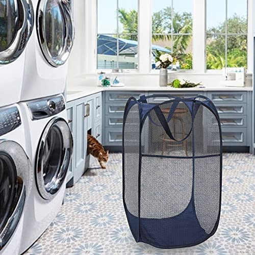 BATTOO Deluxe Strong Mesh Pop up Laundry Hamper Basket with Side Pocket Foldable Hamper for Laundry Room, Bathroom, Kids Room, College Dorm or Travel Navy + Navy - color: Navy+Navy