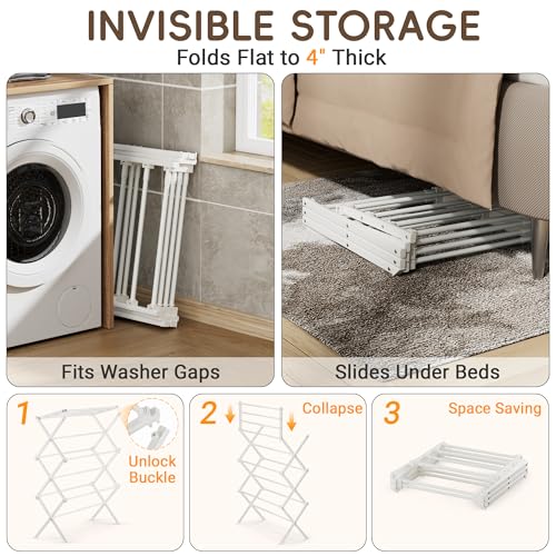 Foldable Clothes Drying Rack, Reinforced Joints, White - color: White, size: 29"W x 12"D x 35.5"H